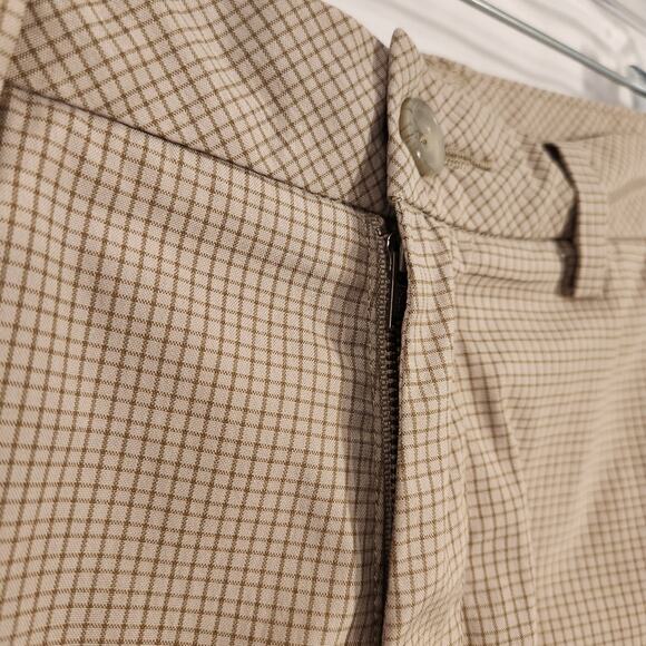 ASHWORTH Tan Brown Check Flat Front Lightweight Summer Casual Golf Shorts Men 32 - Picture 8 of 12